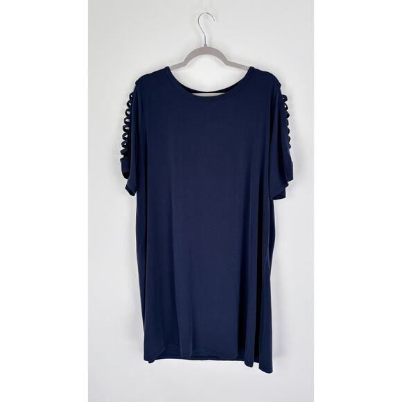 Michael Kors Womens Ladder Short Sleeve Shift Dress Plus Size 2X Midnight Blue - Picture 1 of 6